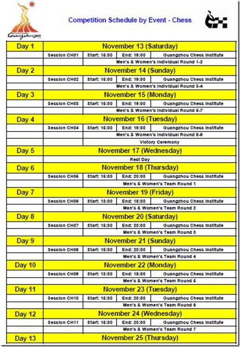 Chess-in-Malaysia: 16th ASIAN GAMES Chess Schedule